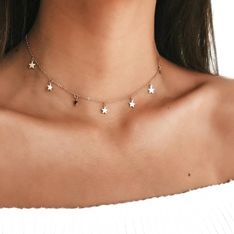 

Naszyjnik Złoty gwiazdki Choker stal Delikatny