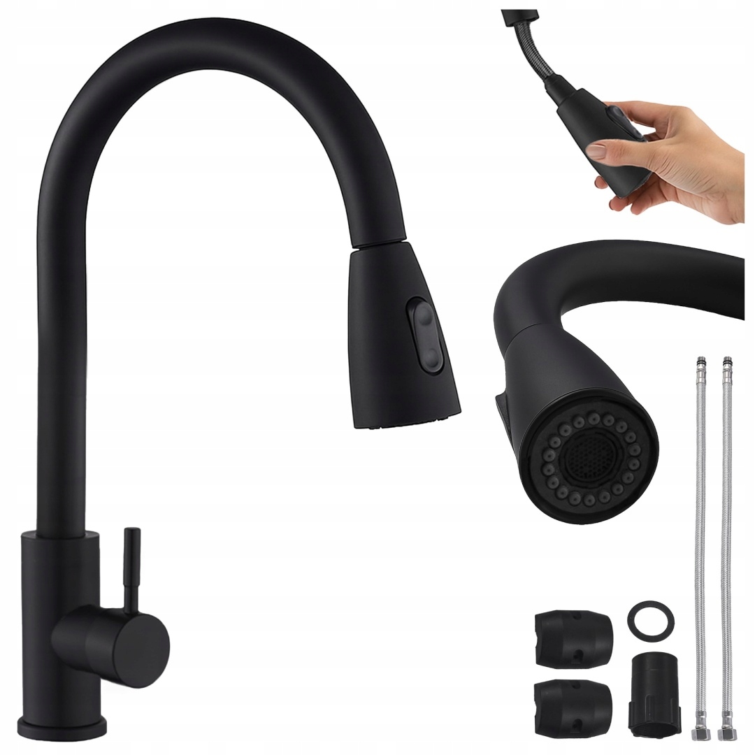 Bateria Kuchenna Z Wyciąganą Wylewką Stojąca Nablatowa Czarna Selena