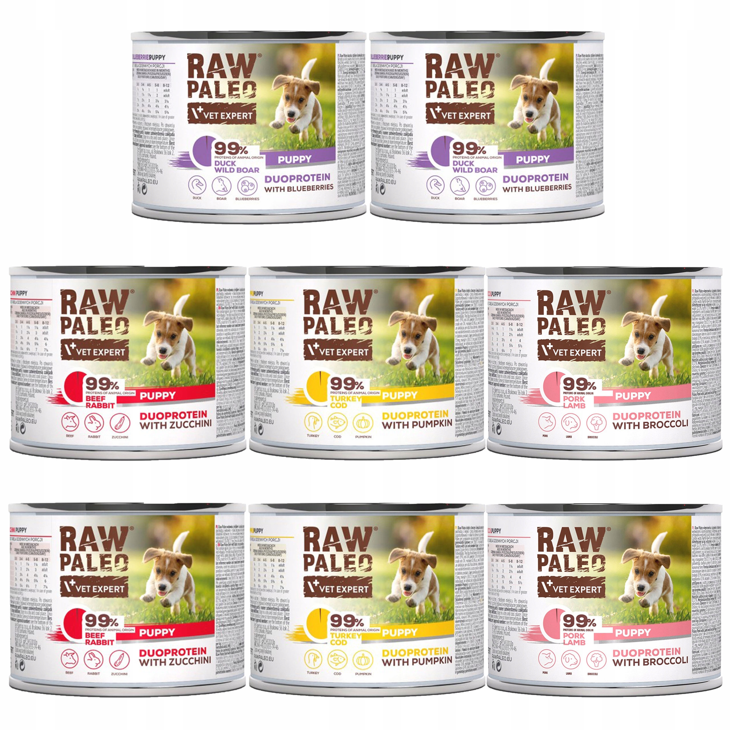 Raw Paleo Puppy Duoprotein Mix Smaków karma dla szczeniąt mokra 8 x 200g