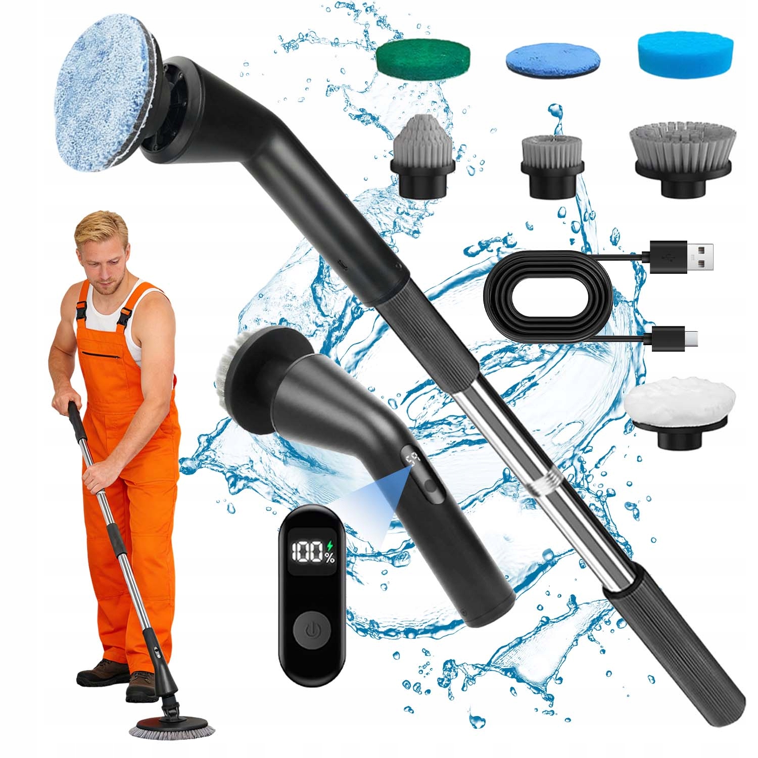 Levně Elektrický Čisticí Kartáč Voděodolný S Výsuvnou Rukojetí