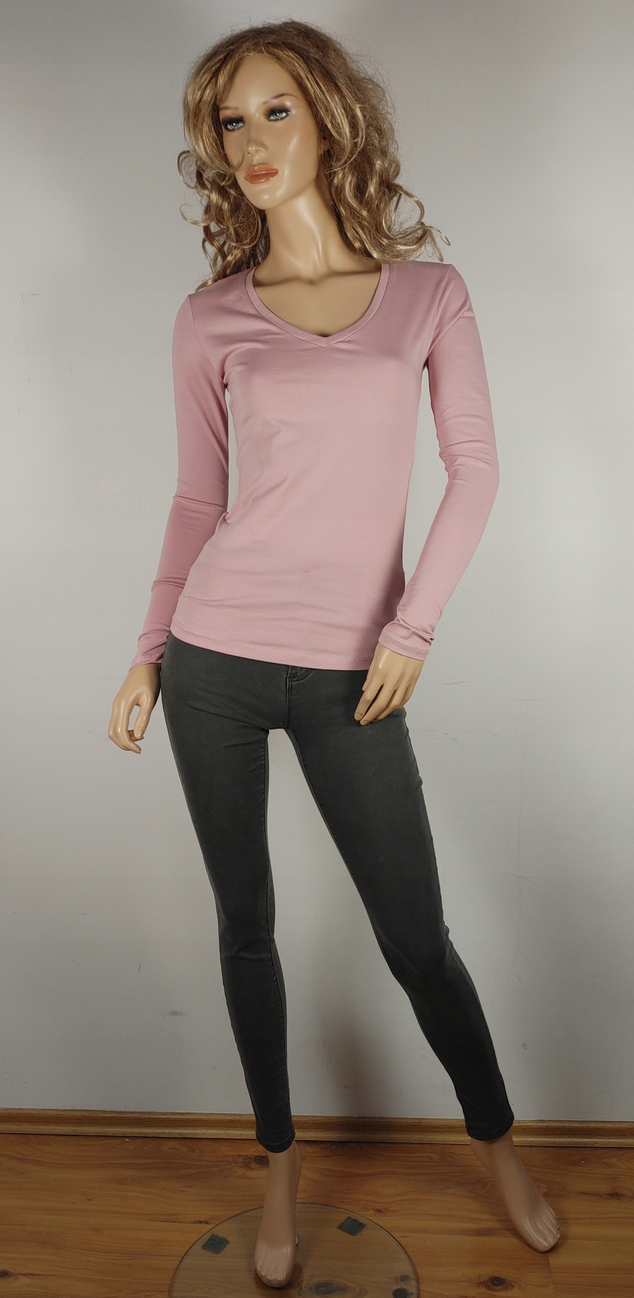 KOLORY Gładka Bluzka PREMIUM bawełna POLSKA marka LATYNKA dekolt serek 6217 Kolor różowy