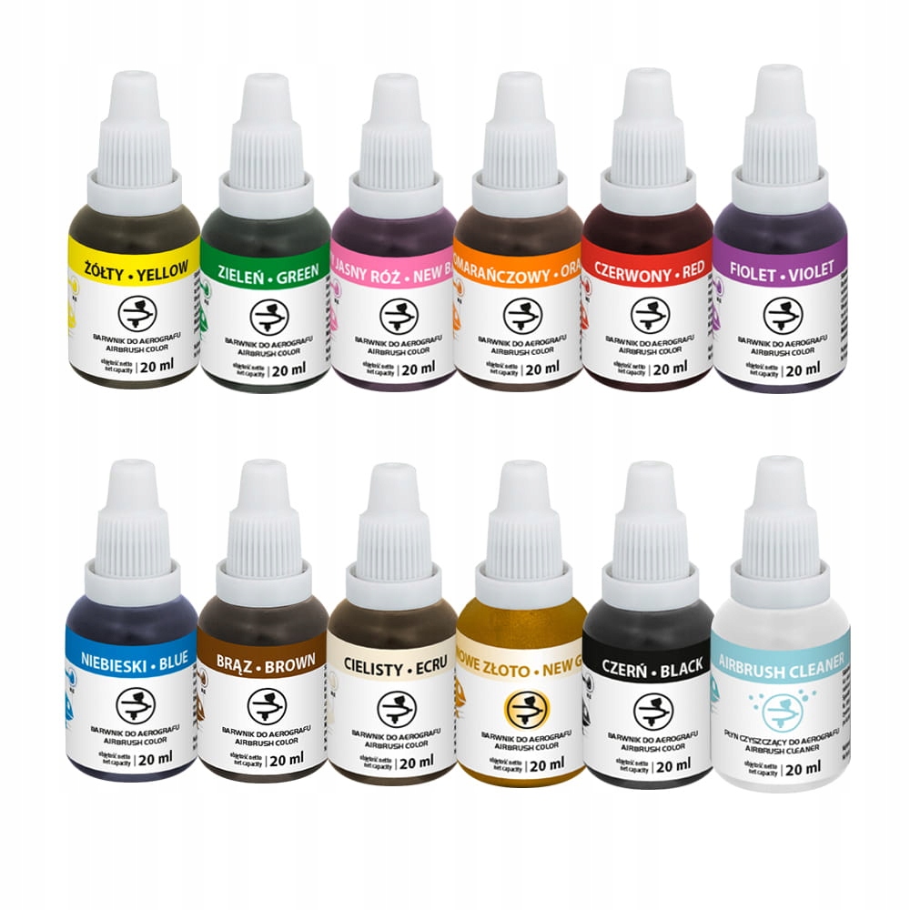 Levně Startovací sada pro airbrush Barvy v tekuté formě Food Colours 12 x 20 ml