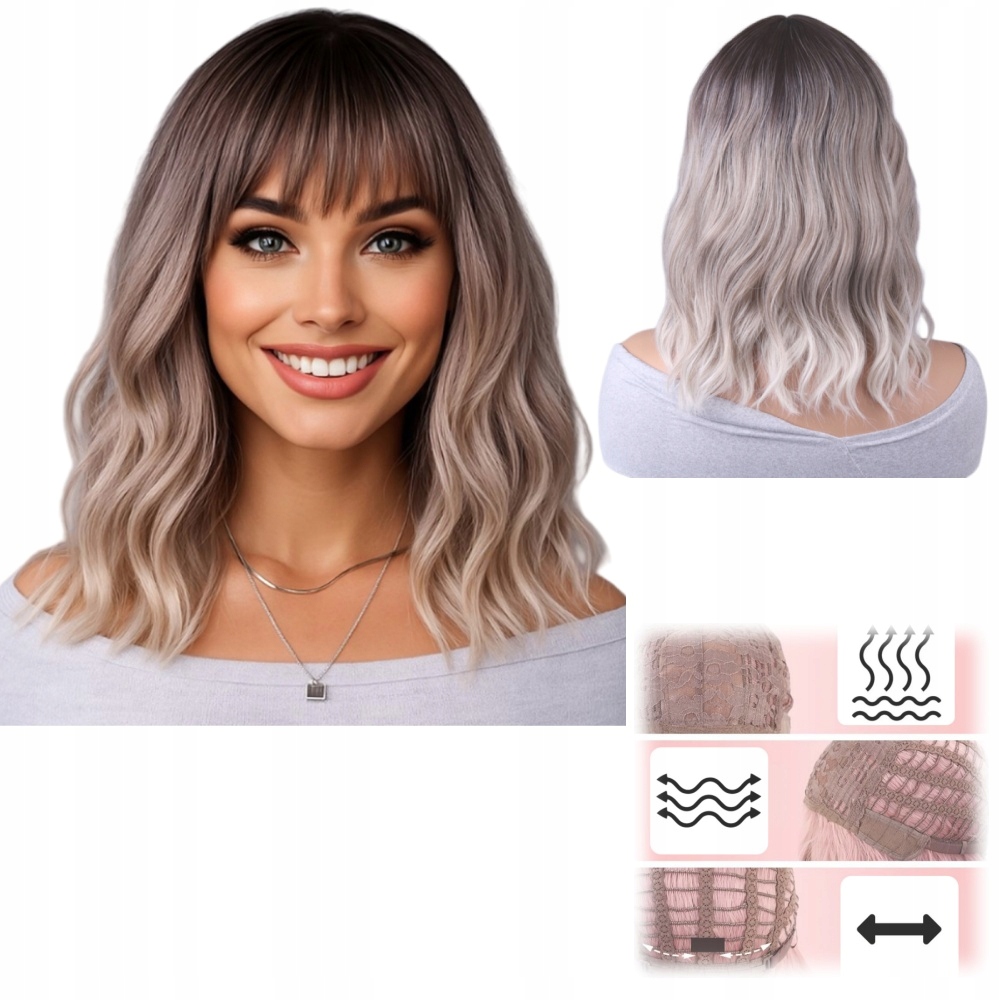 Dámská paruka Blond Ombre Popelavá Vlnitá s Hřívou Vlasy Jak