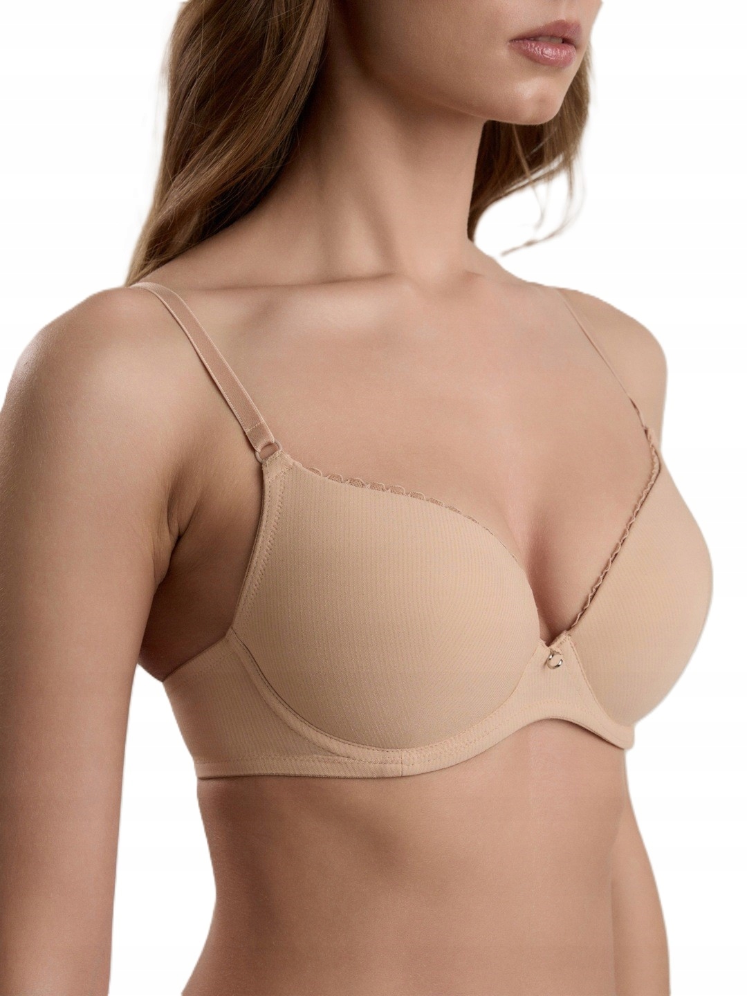 Biustonosz Push Up z fiszbinami elastyczny stanik Conte RB0004 beżowy 70A