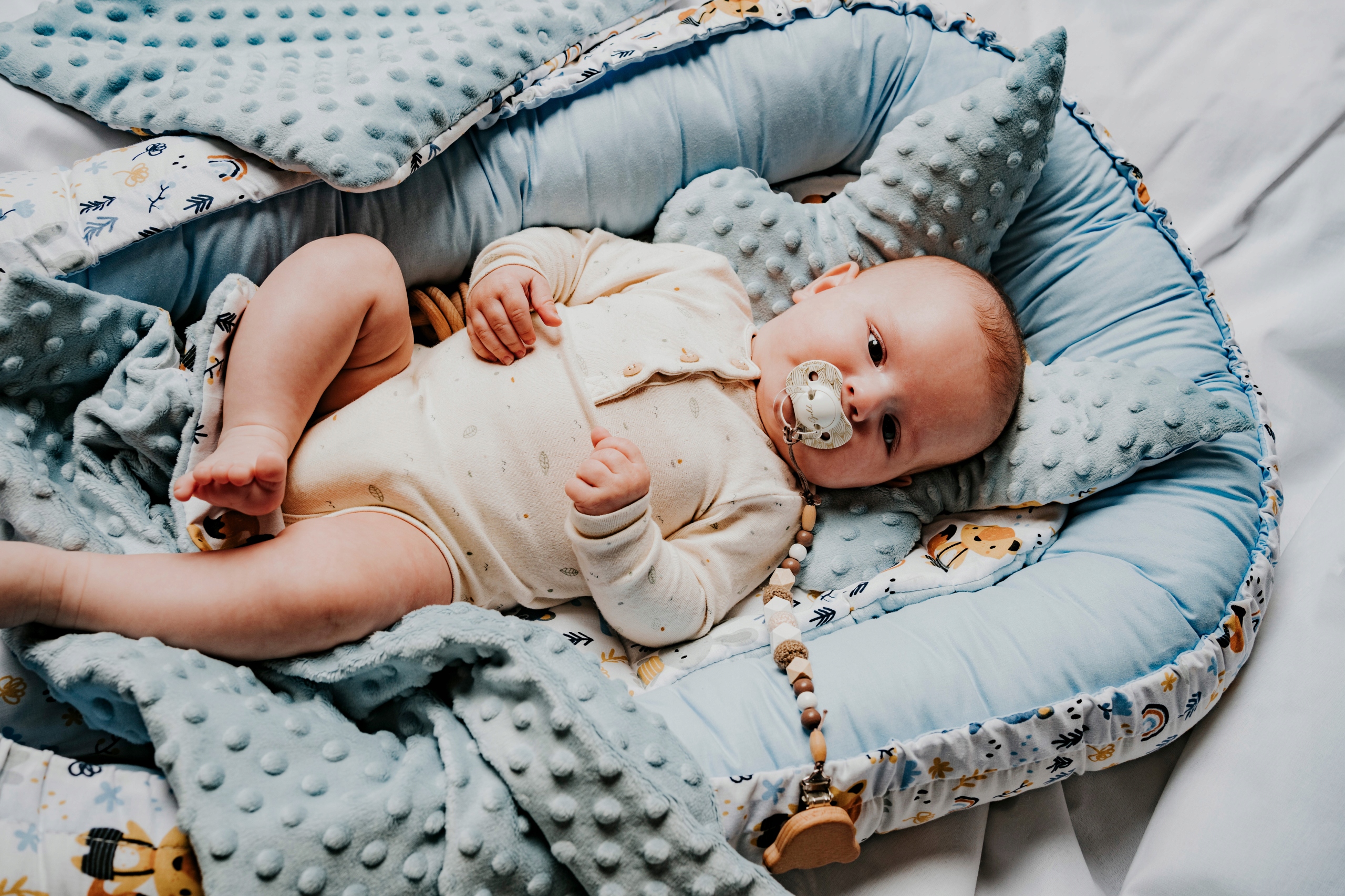 KOKON NIEMOWLĘCY GNIAZDO KOJEC BAWEŁNA MINKY ZESTAW 5 ELEMENTOWY DUŻY XXL Szerokość zewnętrzna 65 cm