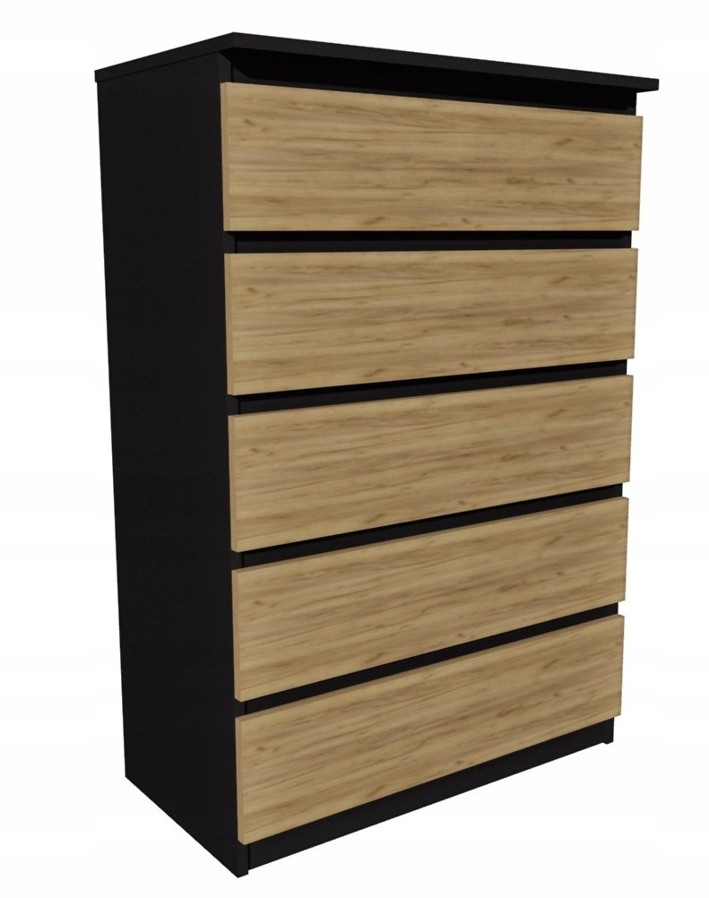 Komoda czarna, dąb craft złoty 80x45 cm 5 szuflad