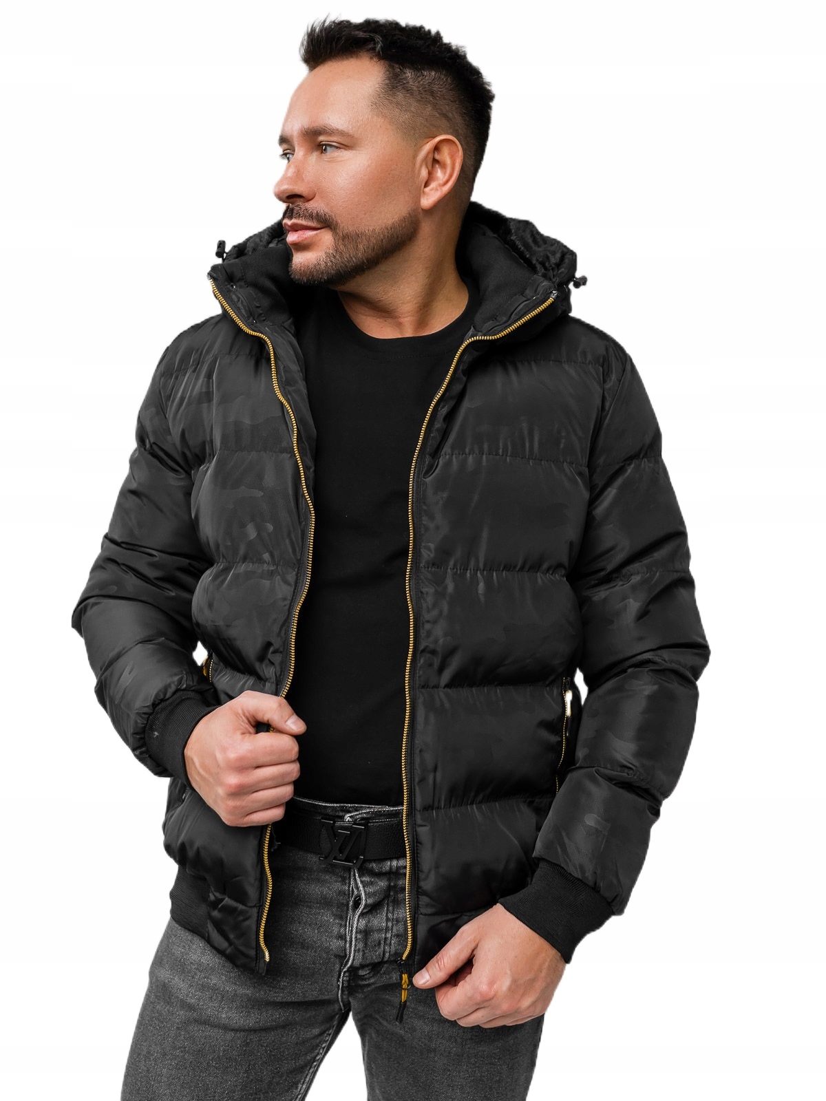 Černá prošívaná pánská zimní bunda Denley 7270A1_S
