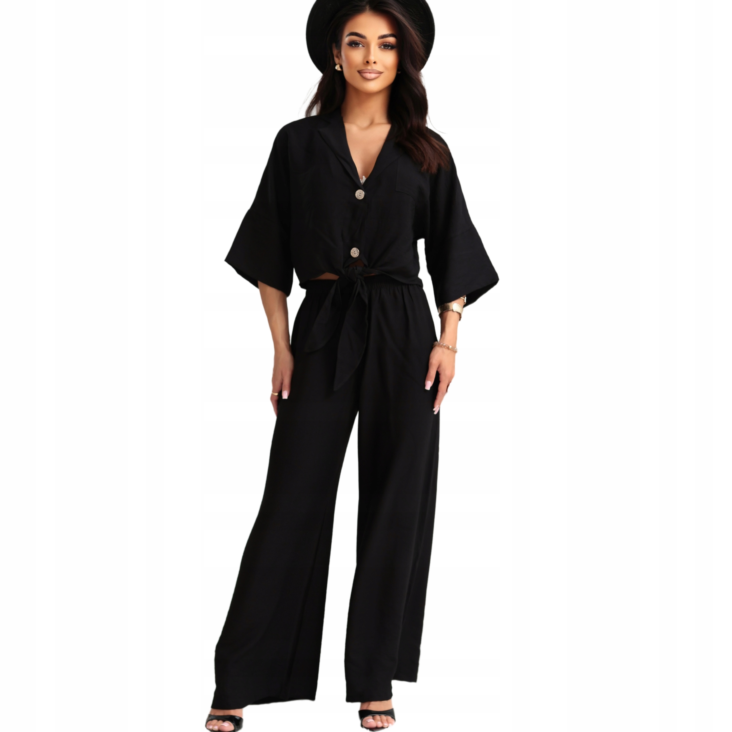 Dámský komplet letní volná košile kalhoty široké nohavice černá S