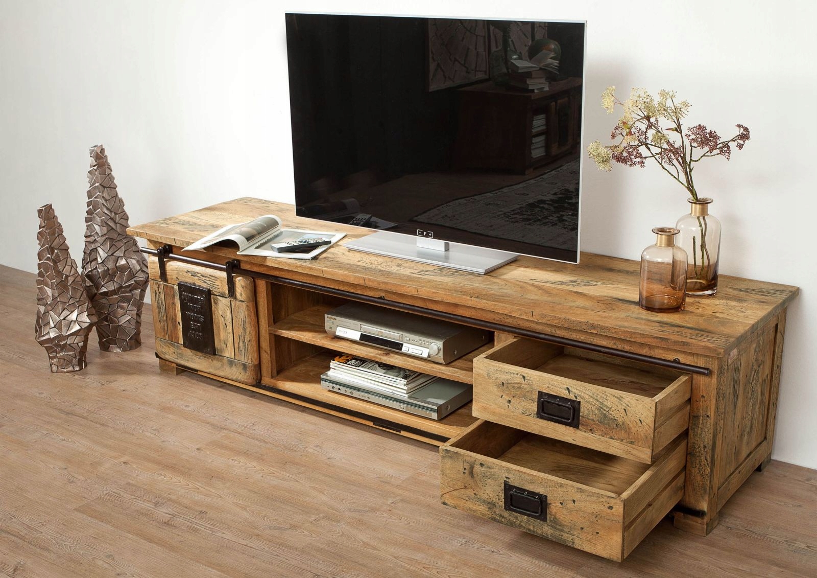 RAILWAY Szafka RTV Lite Drewno Mango LOFTOWE #136 Kolekcja RAILWAY