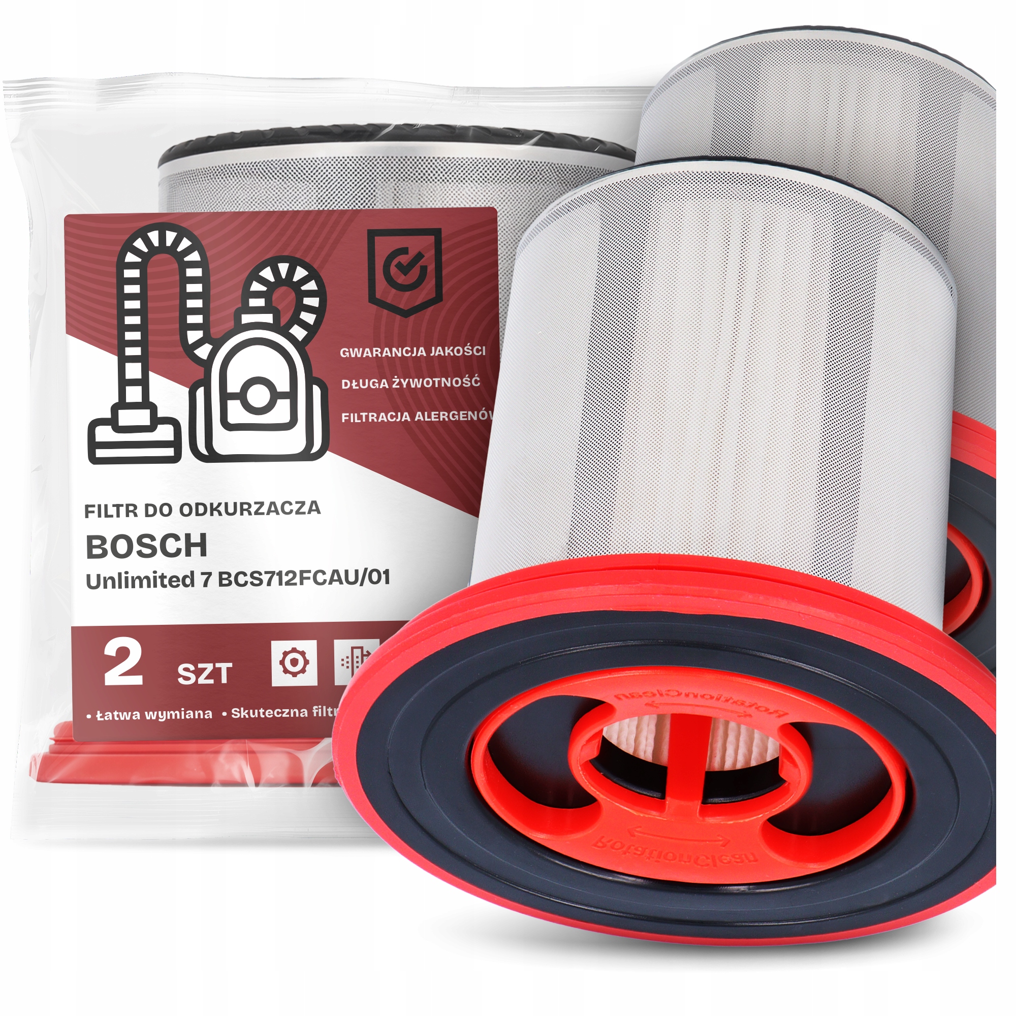 2x Vzduchový Filtr pro Vysavač Bosch Unlimited 7 BCS712FCAU/01 Hepa Em-w