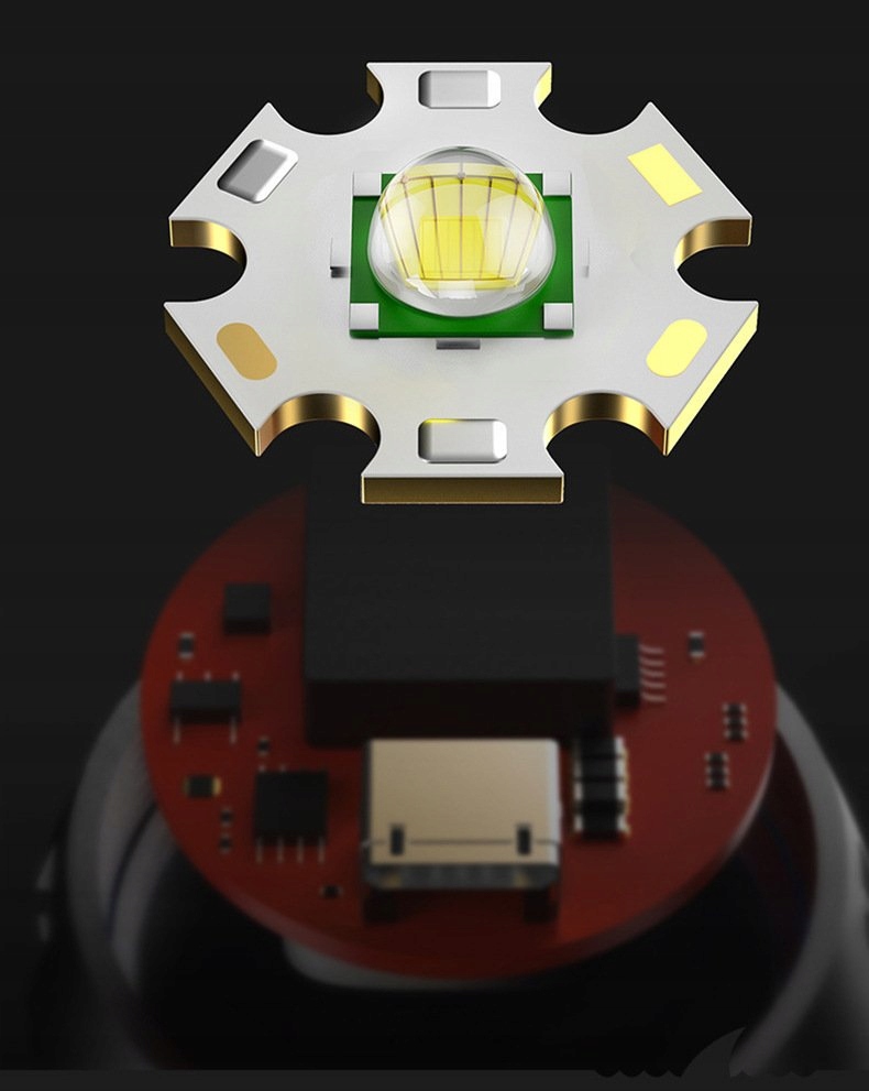 LATARKA XPE 300m WODOSZCZELNA USB ABS Militarna WYTRZYMAŁA MOCNA 13cm 5W Zasilanie akumulatorowe