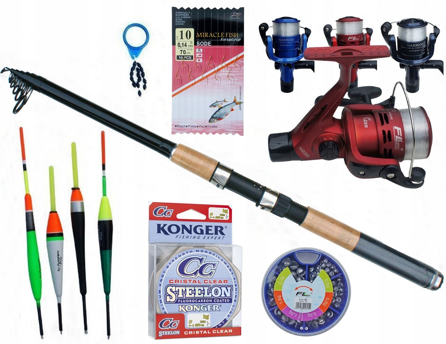 Zestaw Spławikowy Wędka 3 m Kołowrotek Żyłka Spławiki Haki na jezioro staw