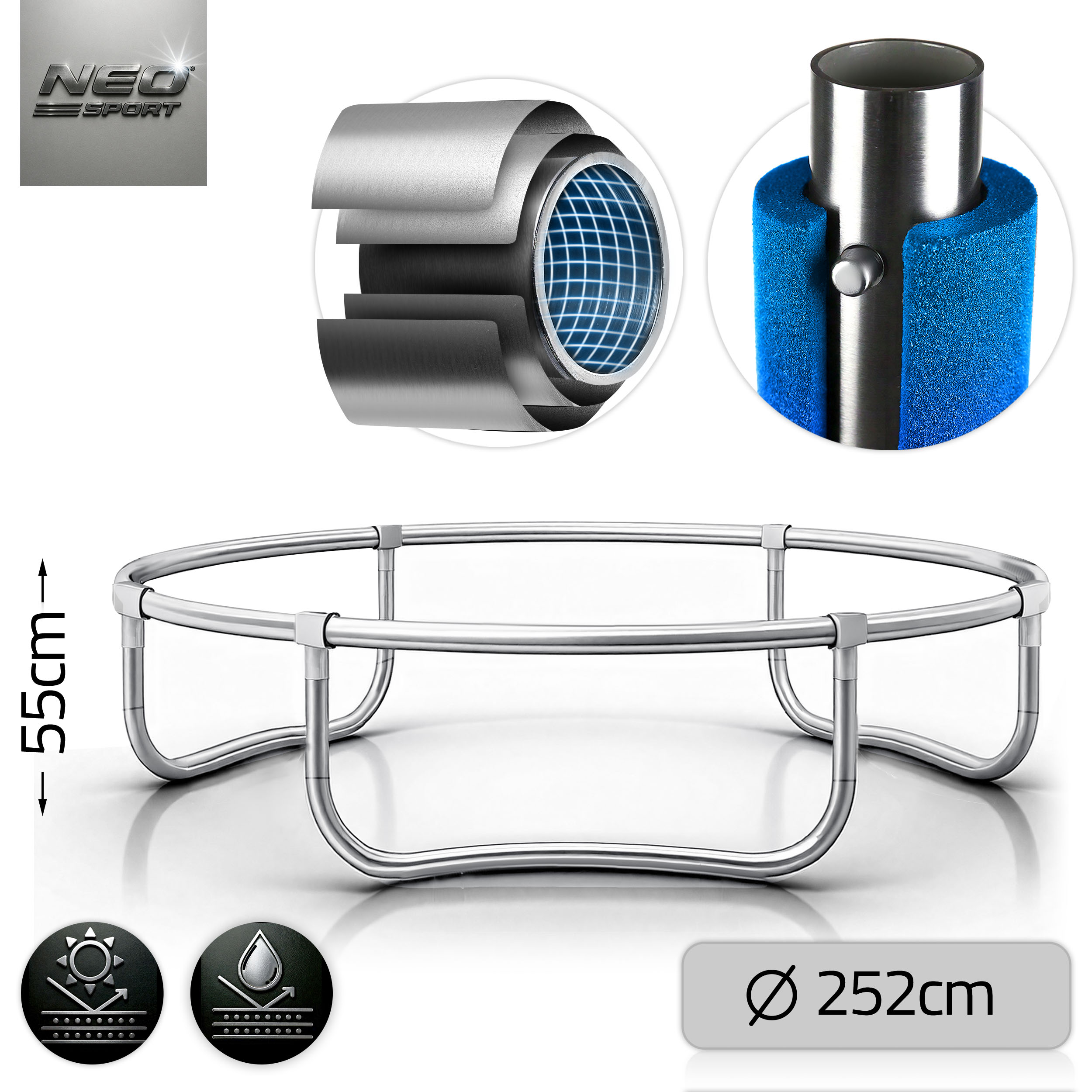 TRAMPOLINA OGRODOWA z siatką wewnętrzną 252cm 8ft NEOSPORT model 2025 Marka Neo-Sport