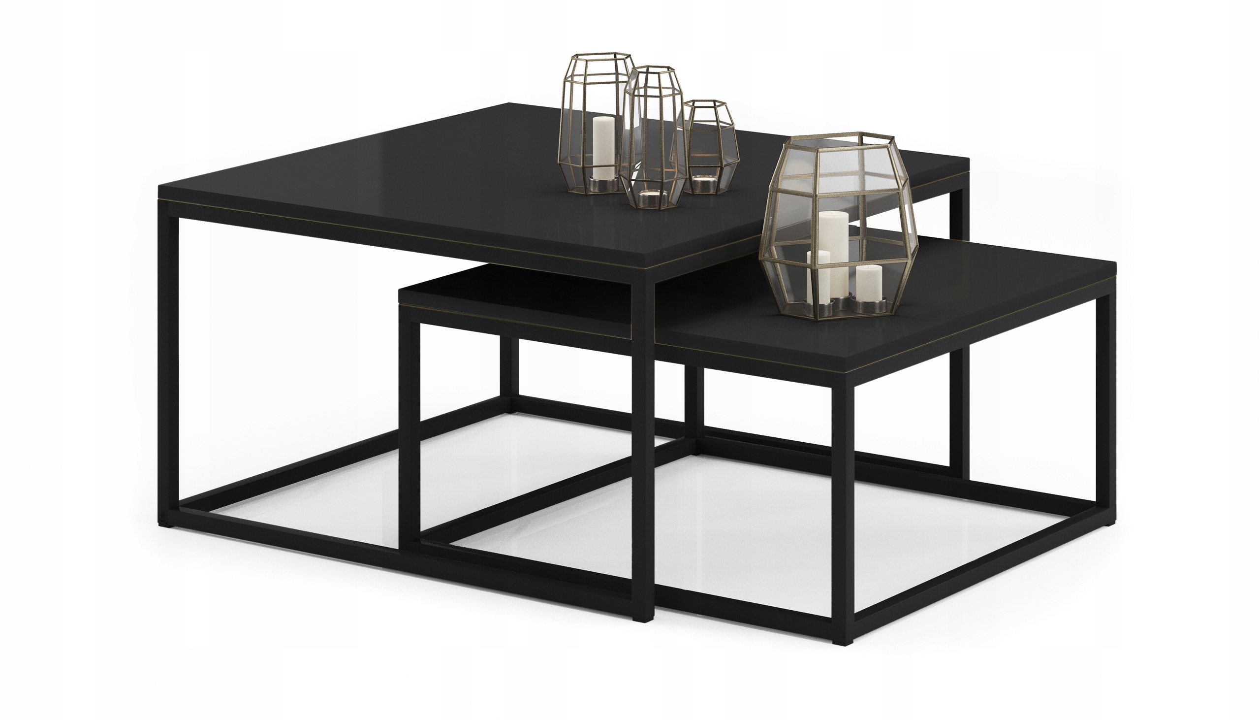 Zestaw Kwadratowych Stolików 2w1 Do Salonu Loft Czarny+Czarny MiniPearl