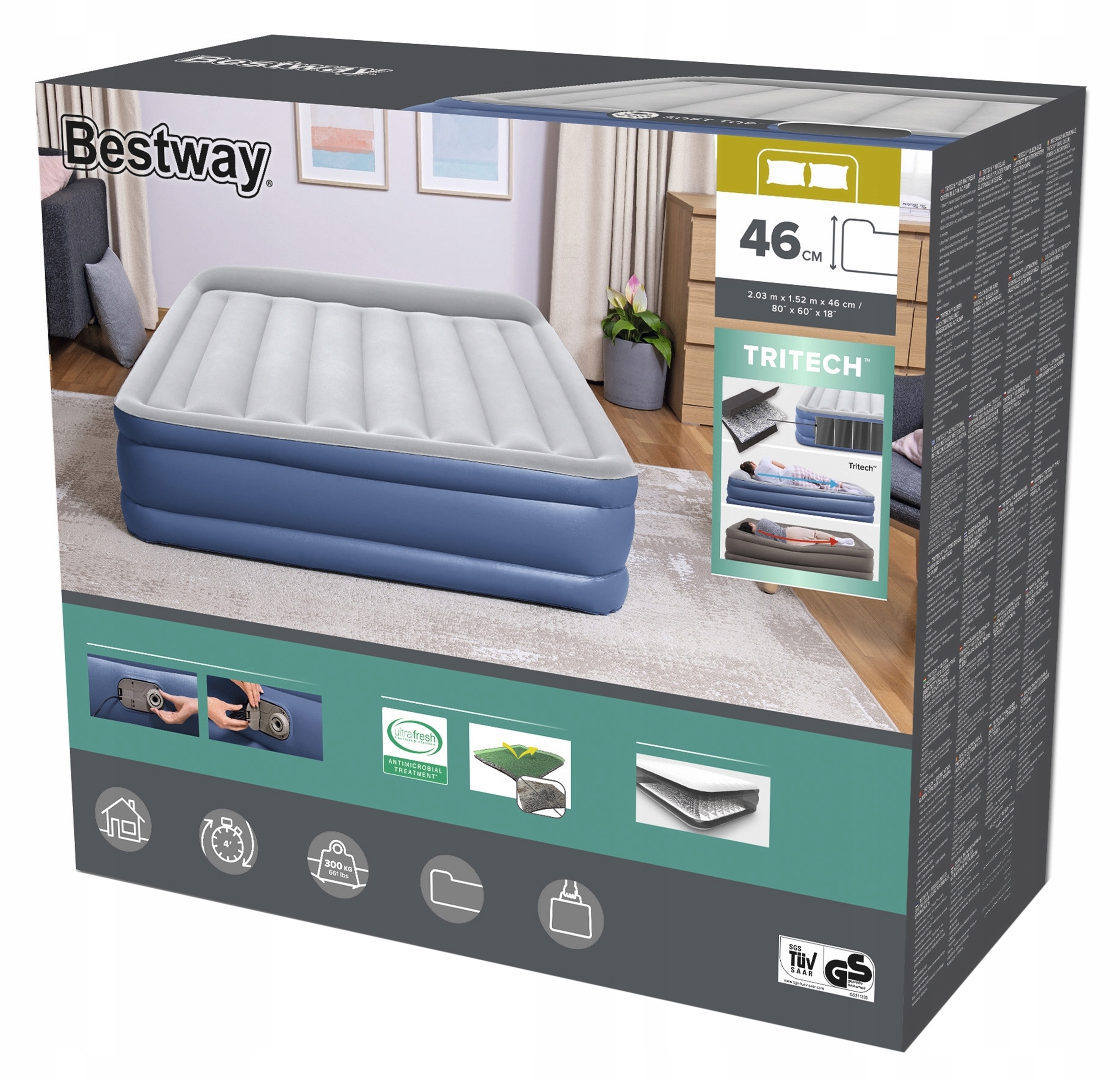 Matrace Na Spaní Vysoká Nafukovací Postel s e-pumpou 203x152x46 Bestway 67630