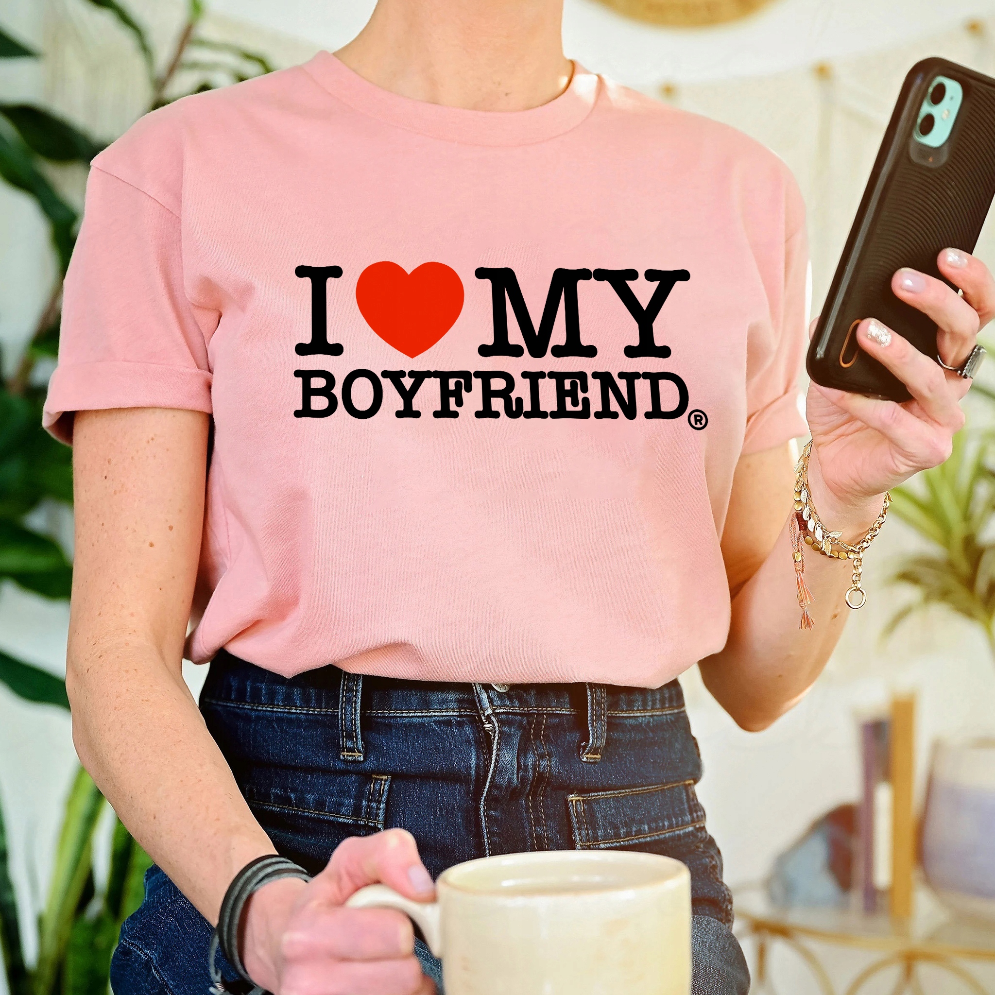 Damska Krótka Koszulka Różowa I LOVE MY BOYFRIEND Top Cropped Rozmiar M Marka inna