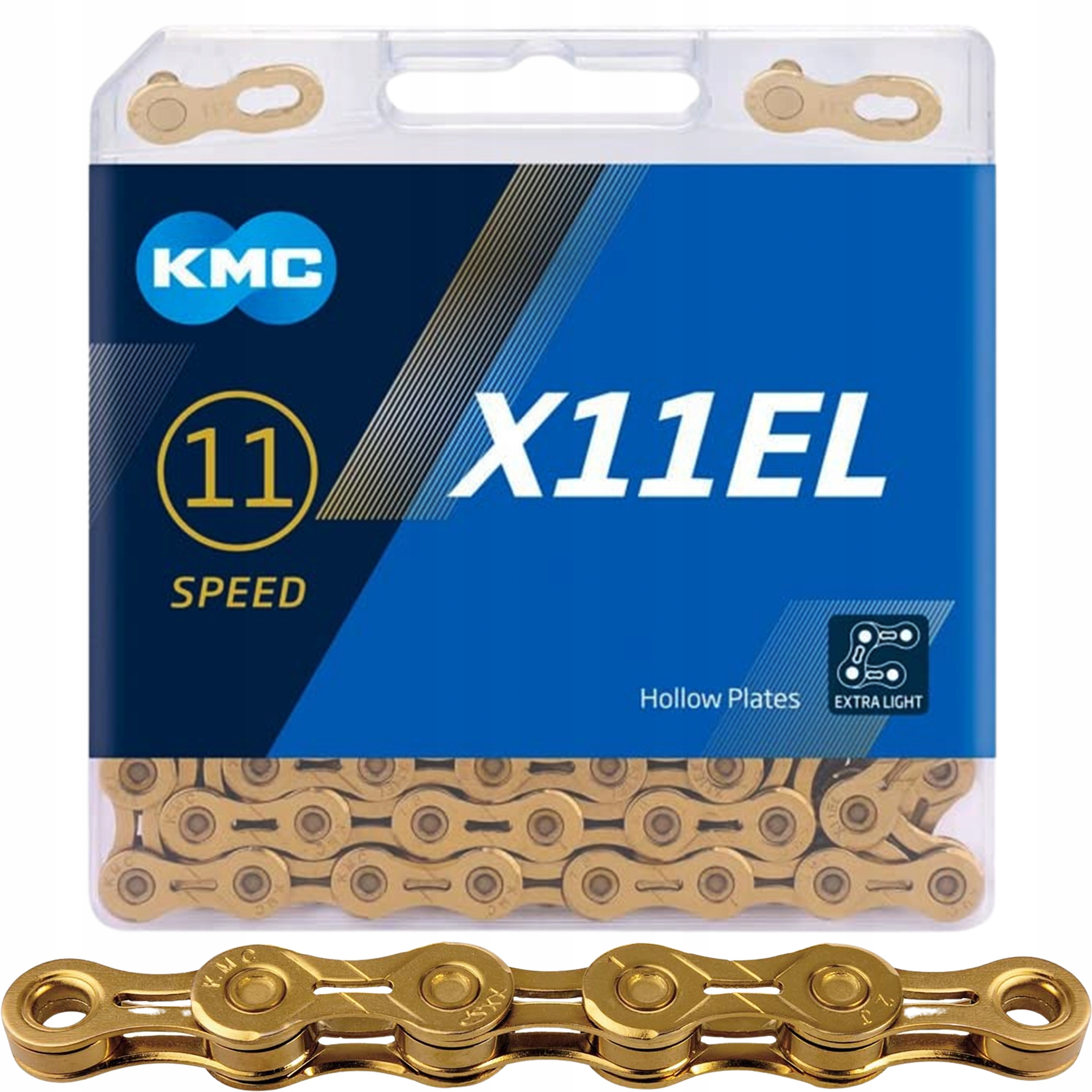 Złoty Łańcuch rowerowy Kmc X11EL 11s 118 og. Lekki Spinka Box
