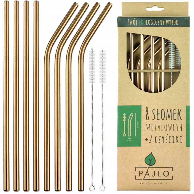 

Słomki metalowe rurki wielorazowe 8szt szampańskie