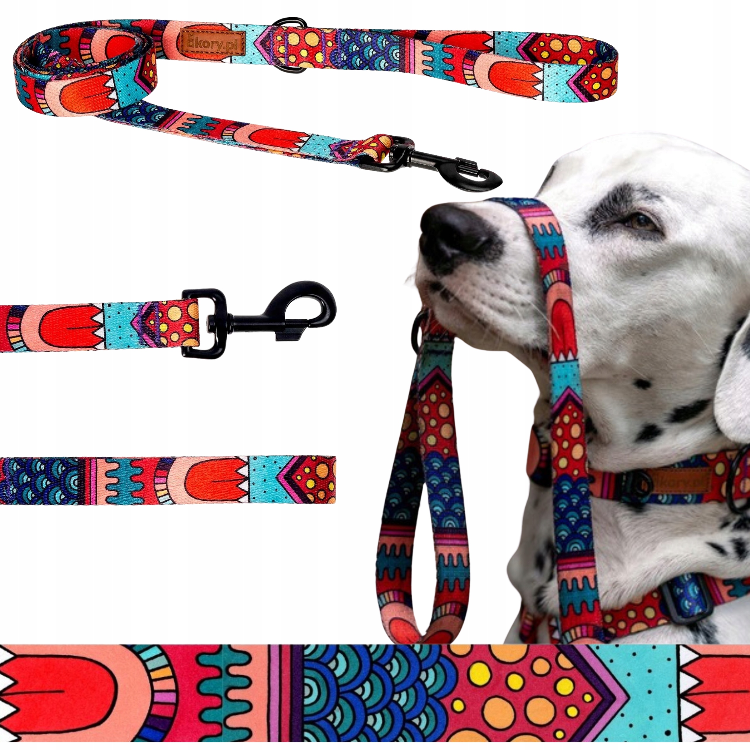 Levně Vodítko vycházková obyčejná pro velkého psa od 20 kg 150 cm Ukory Červené vzory
