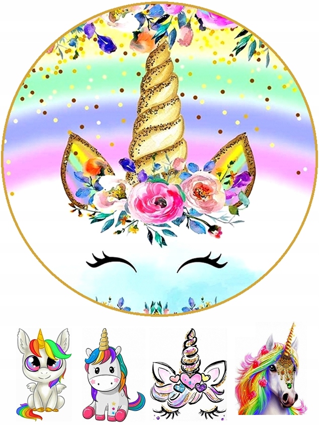 OPŁATEK NA TORT JEDNOROŻEC OKRĄGŁY GRUBY 20CM!