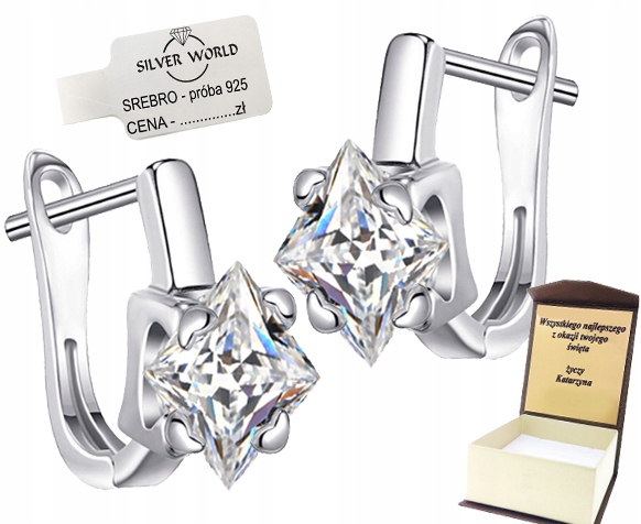 

Śliczne Kolczyki Srebrne Cyrkonie Swarovski+grawer
