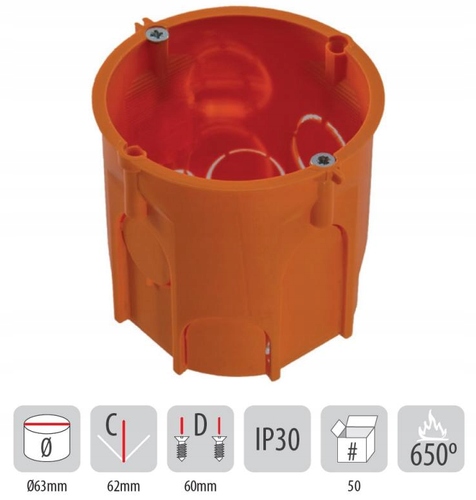 PUSZKA PODTYNKOWA 60 GŁĘBOKA Z WKRĘTAMI A.0001LDP Rodzaj podtynkowe