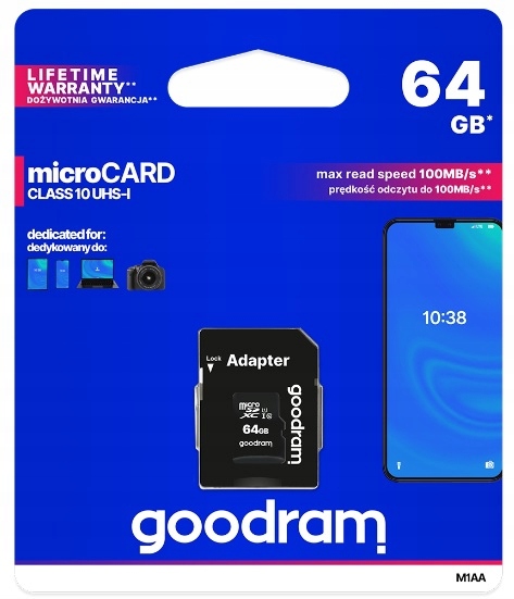 Karta pamięci microSD 64 GB 100 MB/s SDXC microSDXC microSD SD Adapter SD EAN (GTIN) 5908267930151