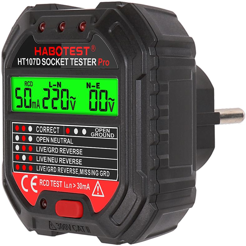 

Tester gniazd z wyświetlaczem LCD, Habotest HT107D