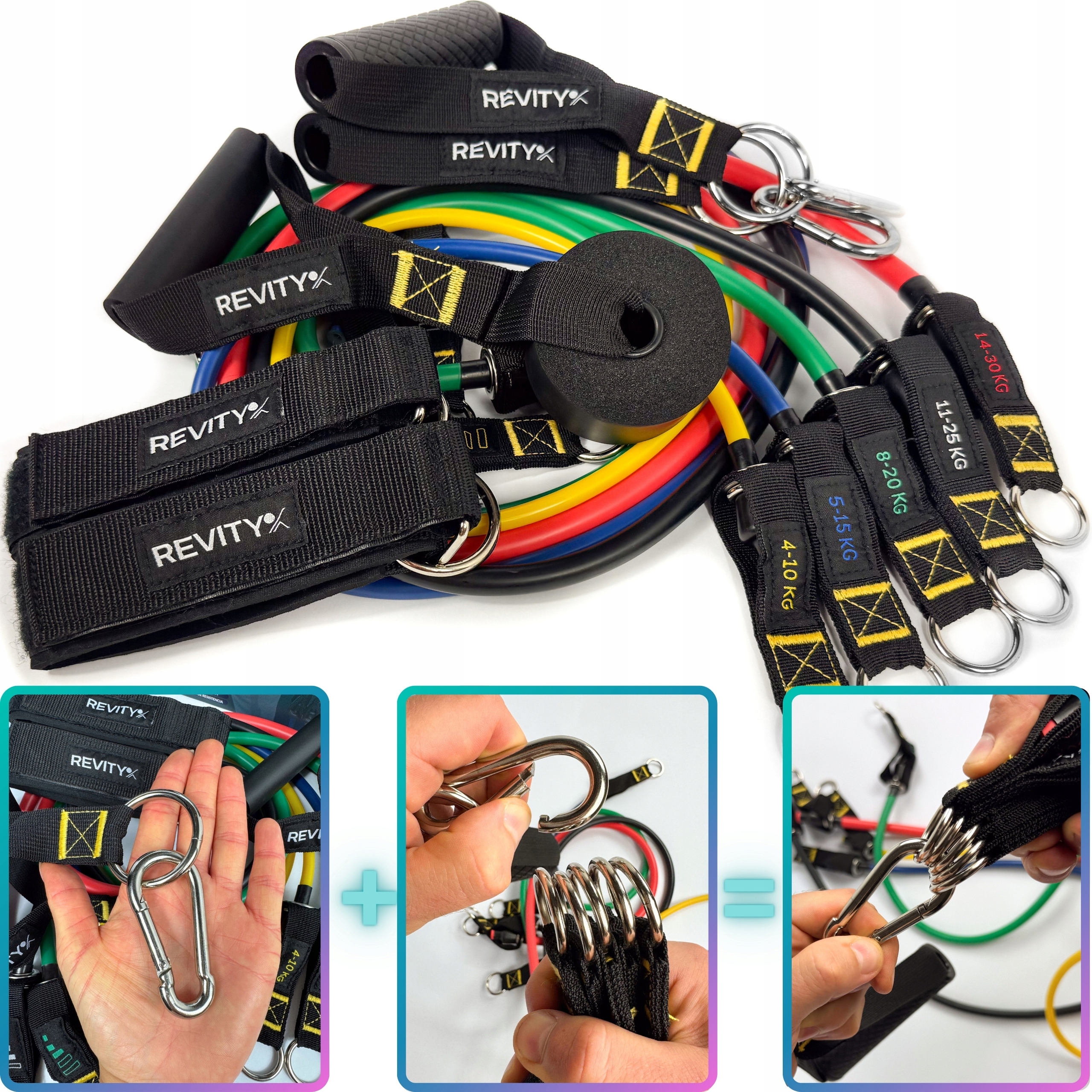 GUMY OPOROWE DO ĆWICZEŃ WORKOUT BANDS PRO ZESTAW DO 100 KG WYSOKA JAKOŚĆ Model R4 Revity Workout Bands Pro