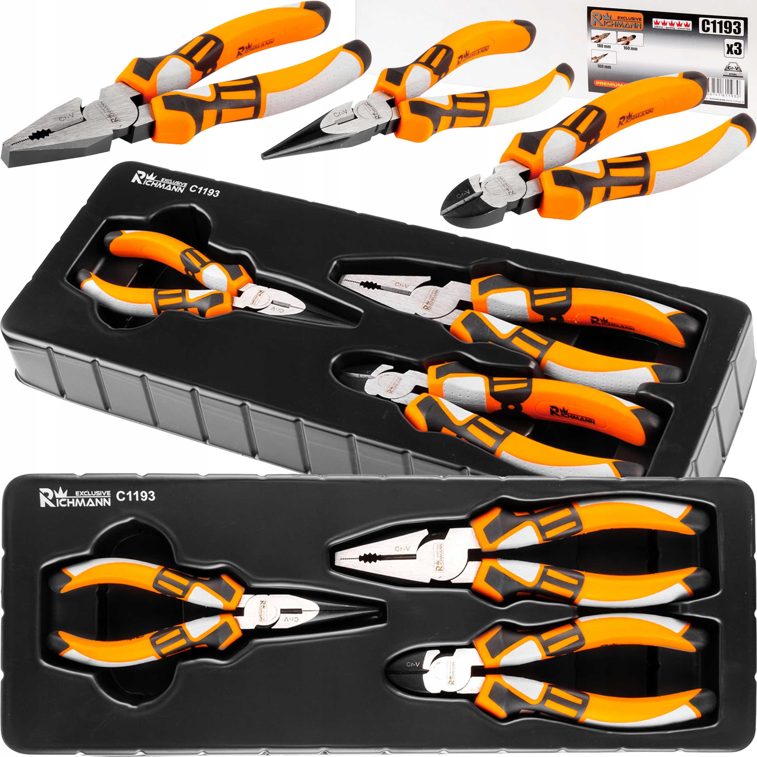 WKŁAD 3el. SZCZYPCE KOMBINERKI PROSTE TNĄCE ZESTAW