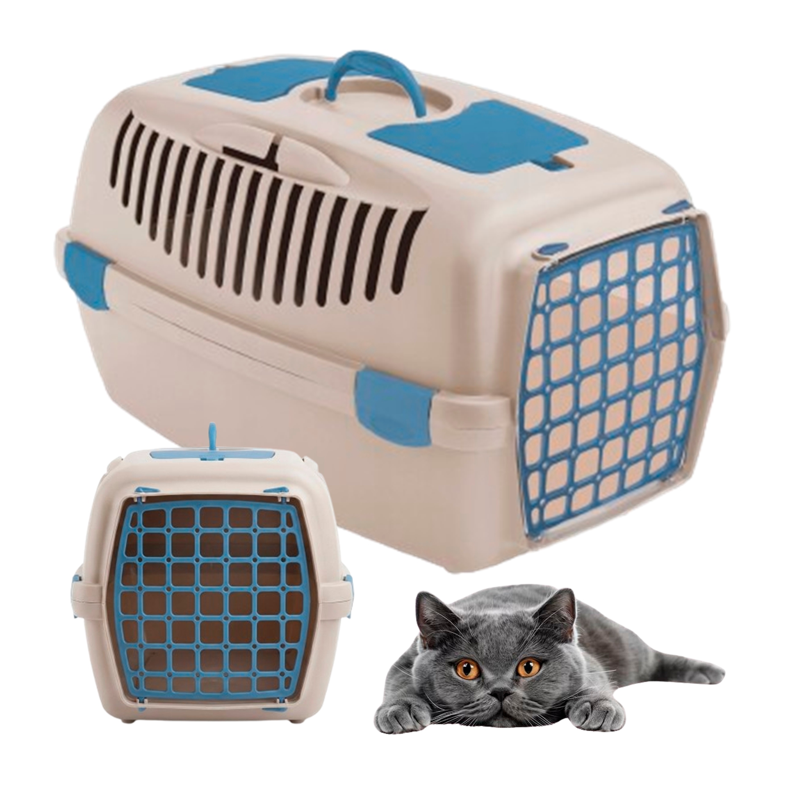 Transporter dla kota duży Box podróżny dla psa 61x40x38 cm Klatka Kojec beż