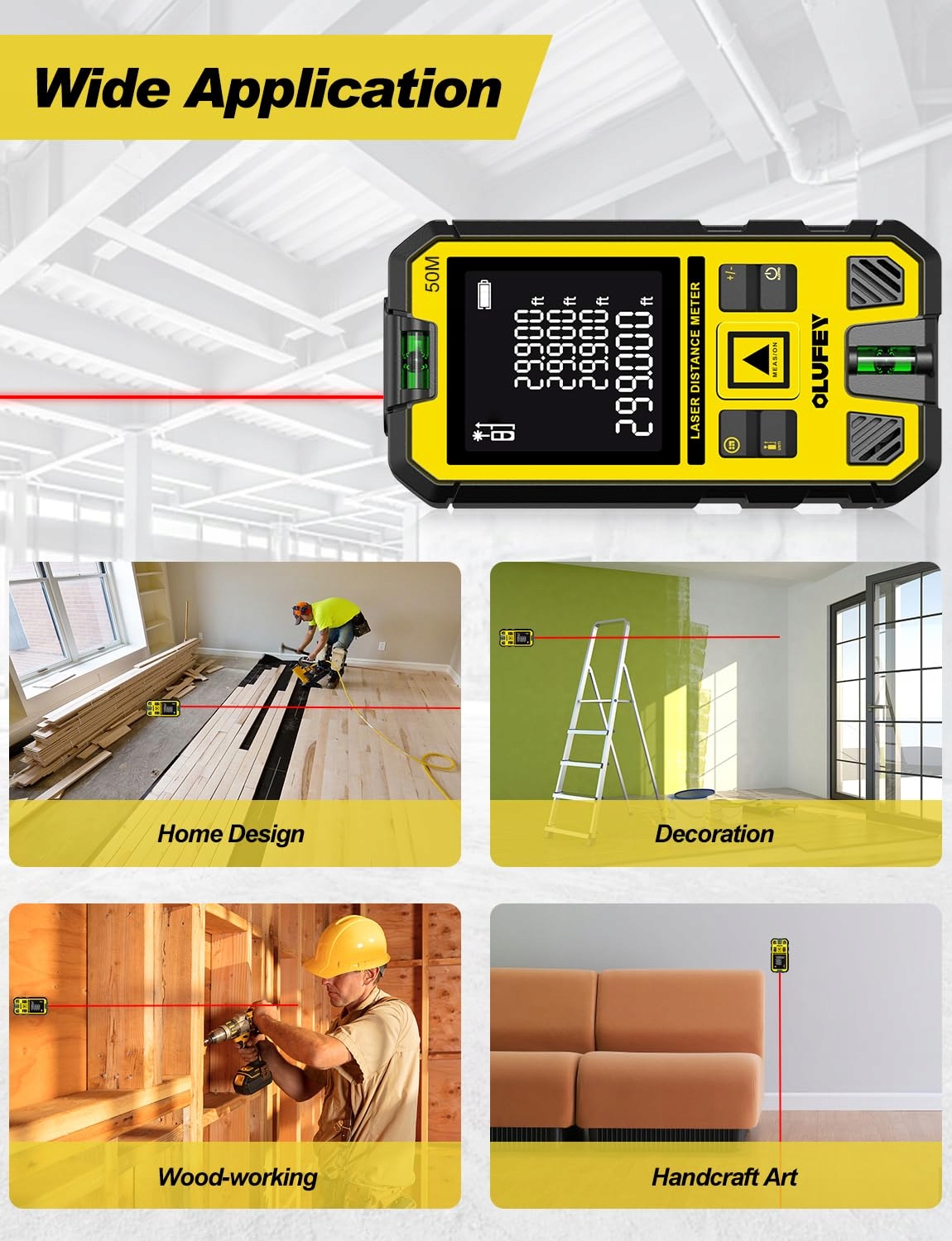 OLUFEY Dalmierz Laserowy 120m LCD Dokładność =2mm Pomiar Odległości — miniatura 7