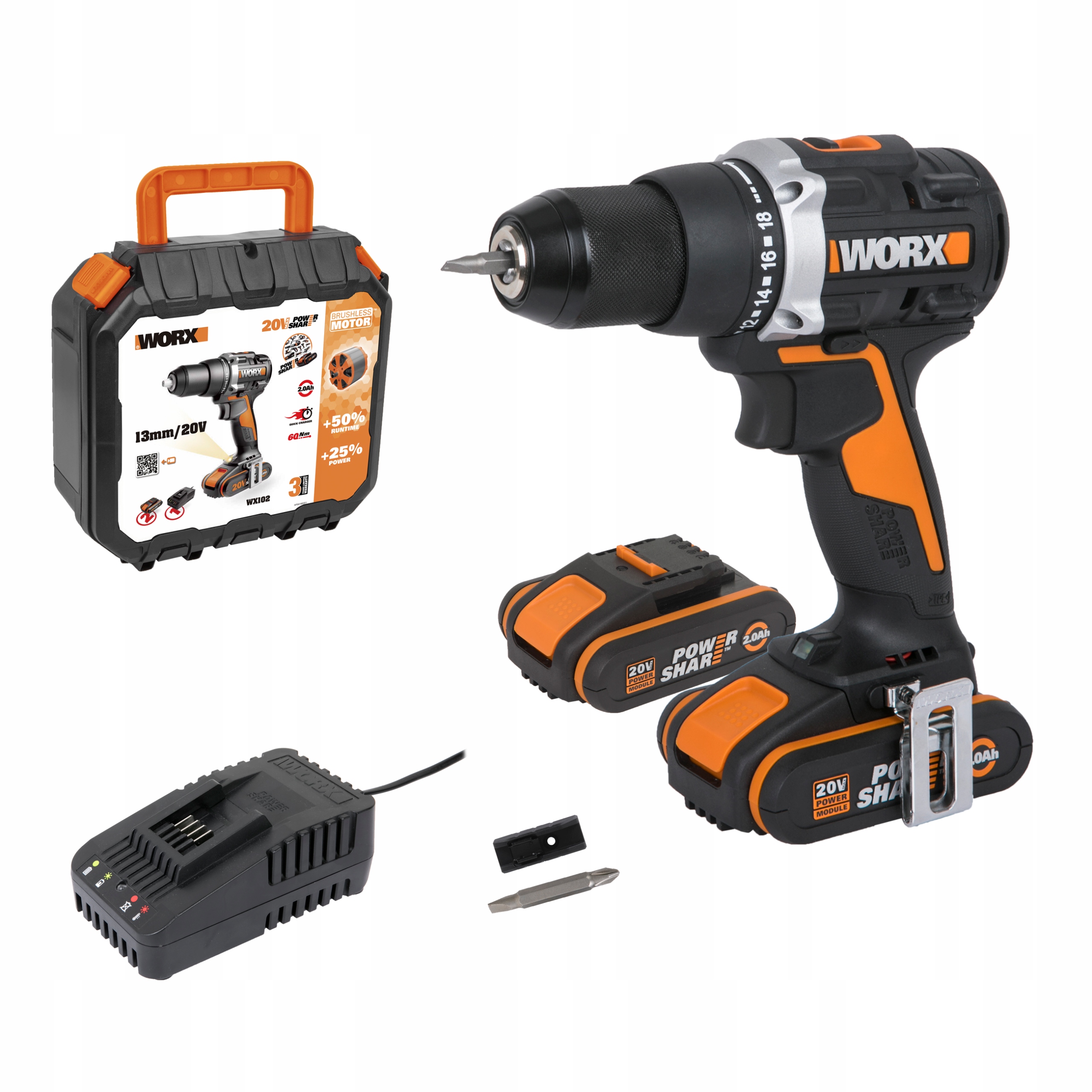 

Wkrętarka Worx WX102 Bezszczotkowa 20V 60Nm 13mm