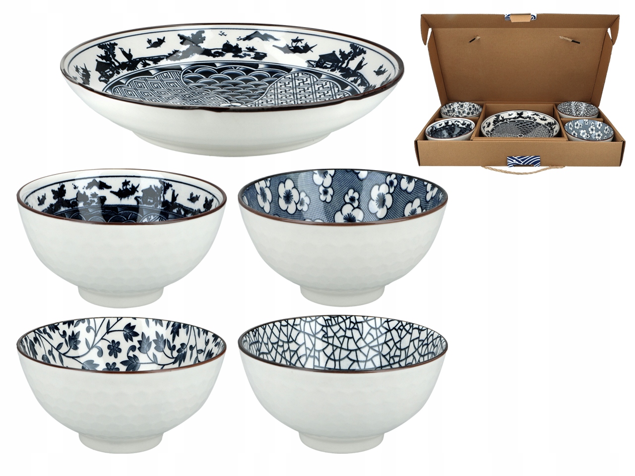 Sada 4 Misek A Talíř Na Servírování Občerstvení, Sada Nádobí, Miska