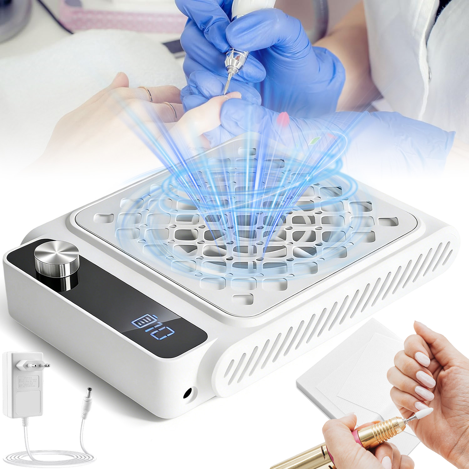 Odsávačka Prachu Na Nehty Manikúra Bezsáčkový 10 Rychlostí Led Obrazovka