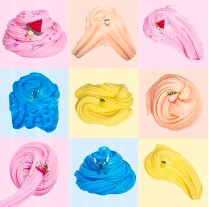 MASA PLASTYCZNA BUTTER SLIME KUBEK 9 KOL DODATKI Materiał inny