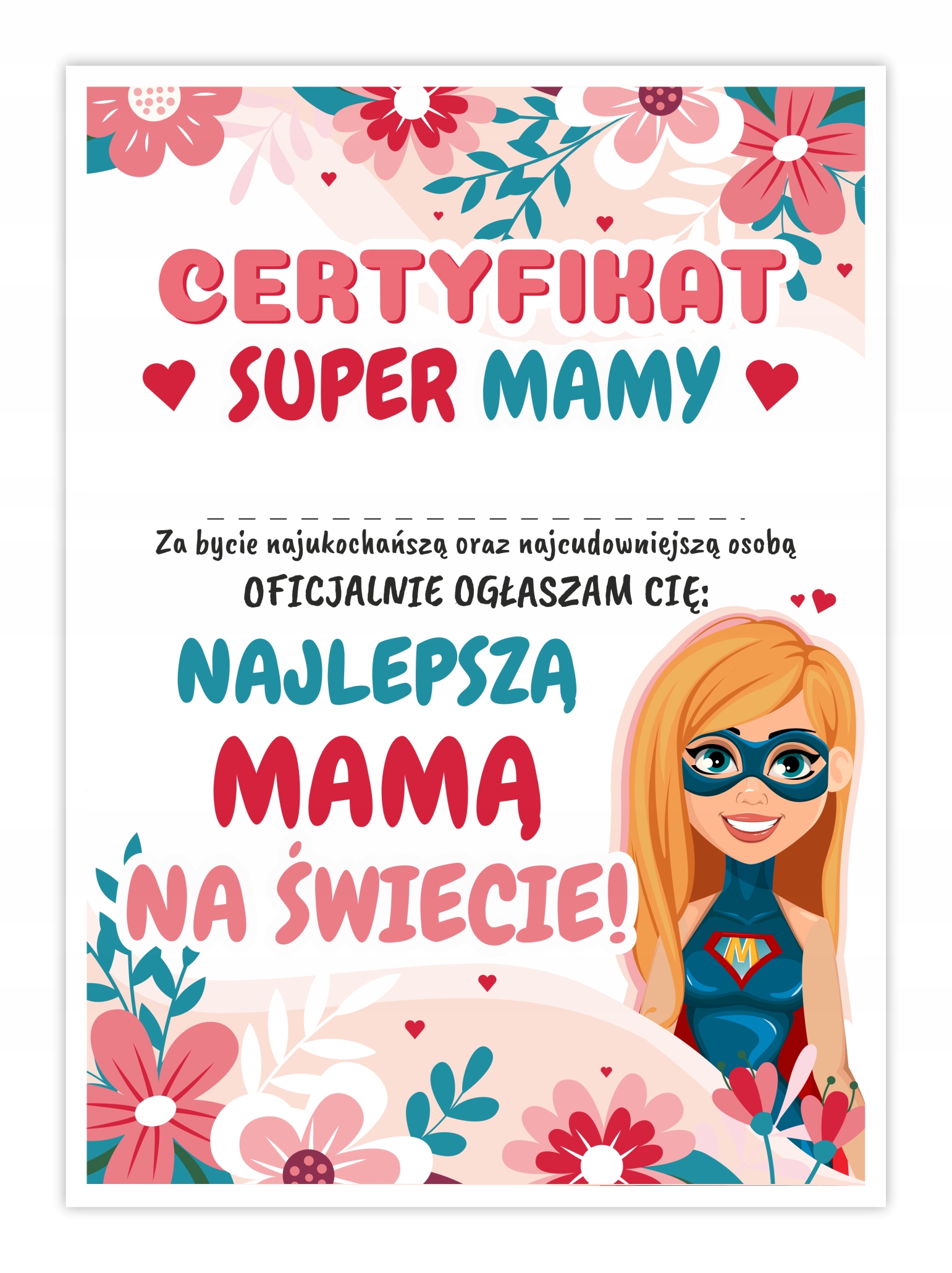 

Certyfikat Mamy Kwiaty Dzień Matki A4