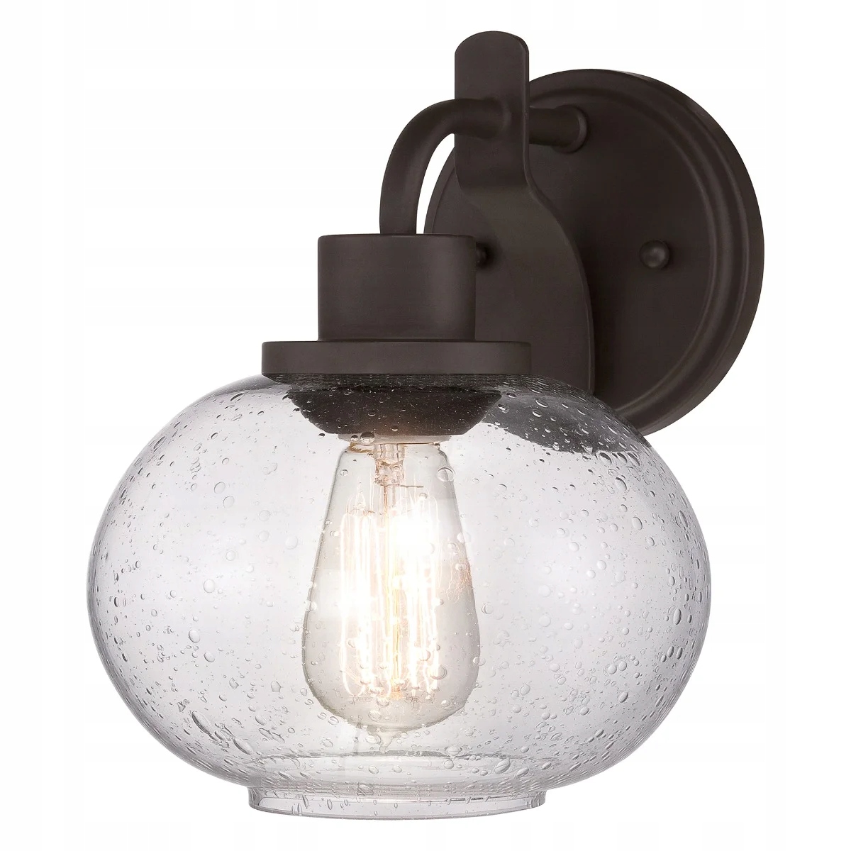 Industriálna nástenná lampa s okrúhlym skleneným tienidlom, hnedá Quoizel