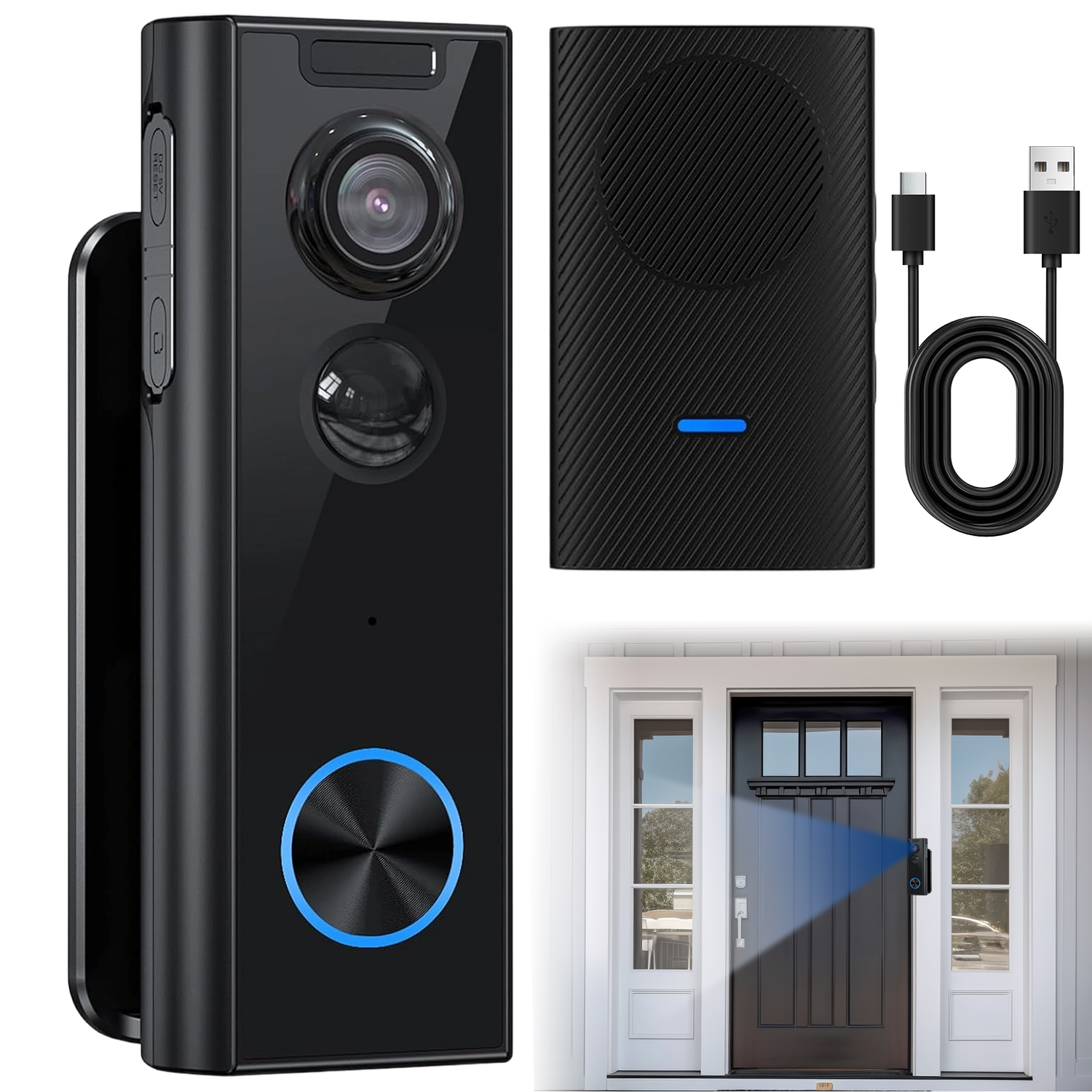 Bezdrátový Videozvonek 4MP 2K S Širokým Úhlem A Nočním Viděním