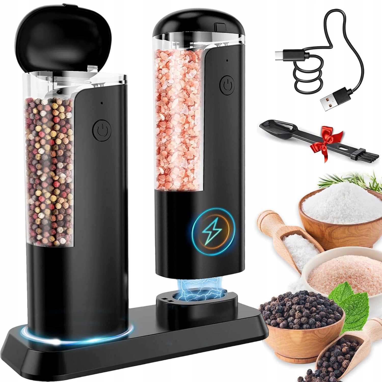 Elektrický Mlýnek Na Sůl Pepř Koření Nastavení Mletí Łucznik 2 Ks