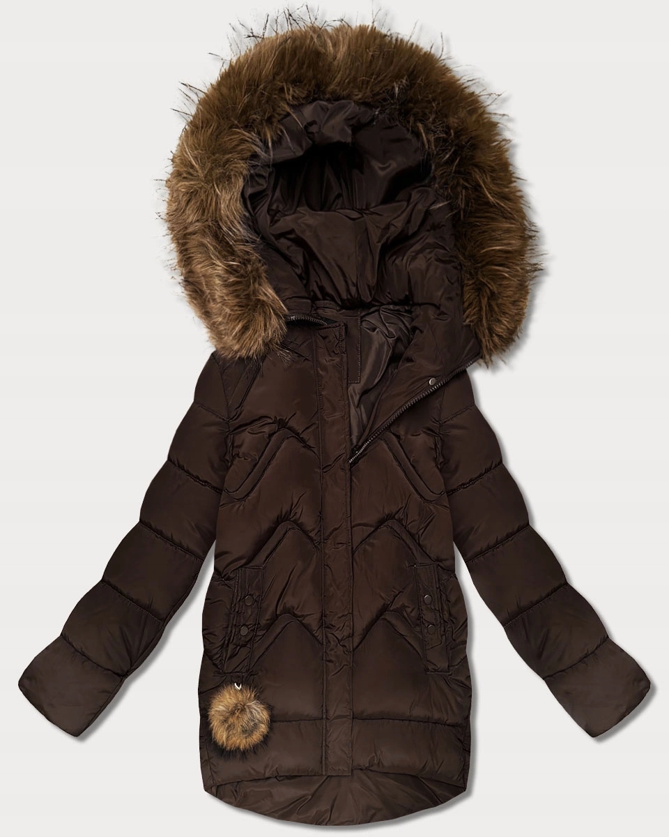 Zimní Bunda Kapuce KK60589 Hnědá XL (42)