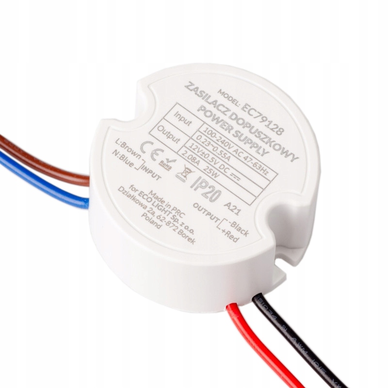 

Zasilacz do puszki 2,08A 25W IP20 12V wewnętrzny