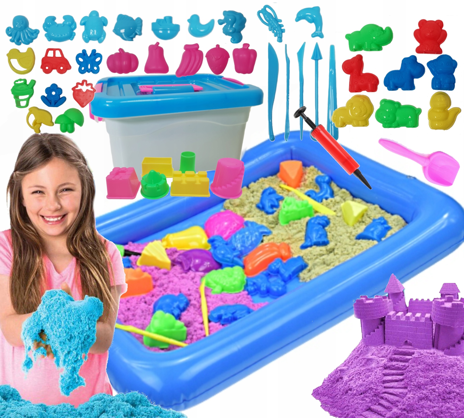 

Piasek Kinetyczny 2kg Basen Foremki zestaw 52el.