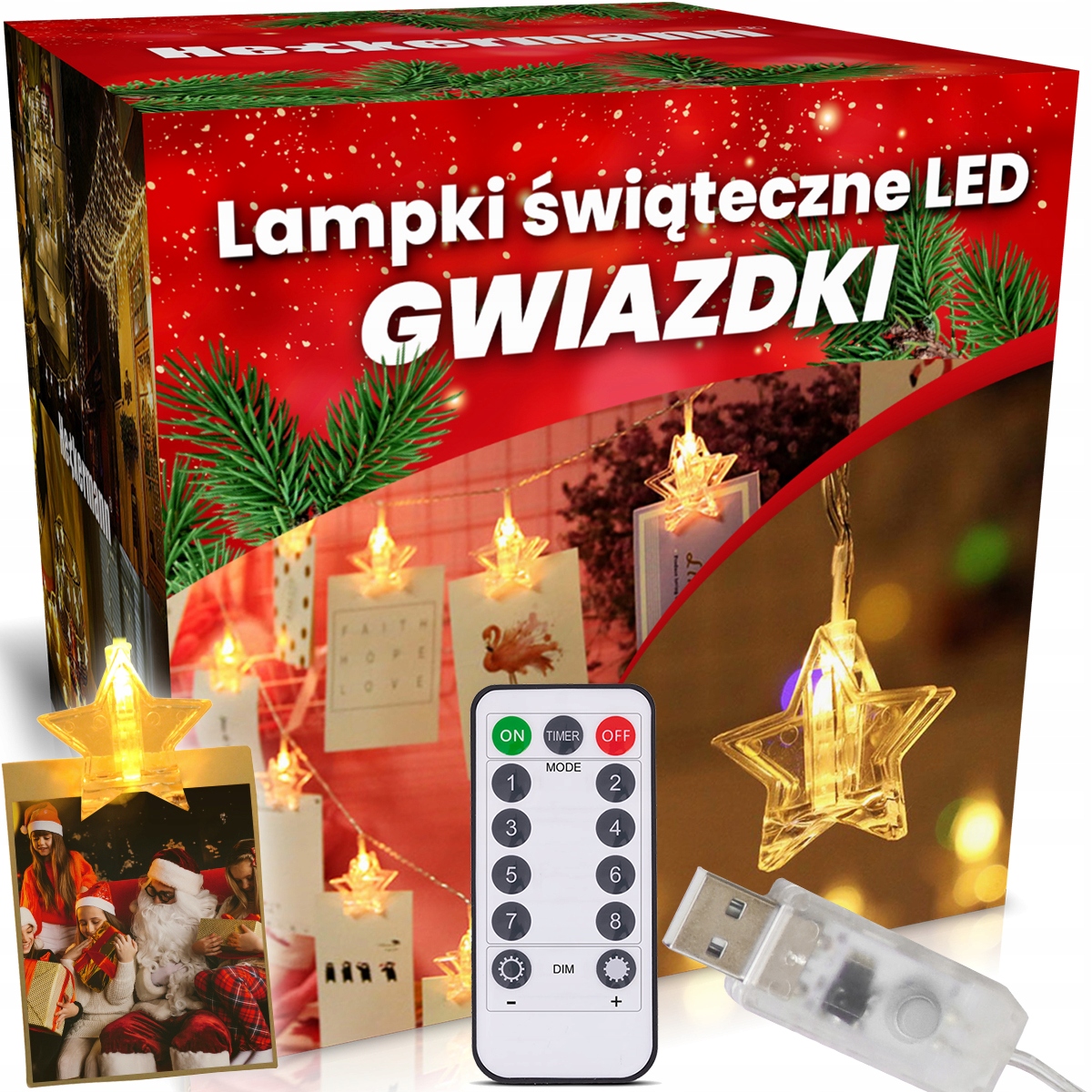 LAMPKI ŚWIĄTECZNE GWIAZDKI KLIPSY 40 LED 6m