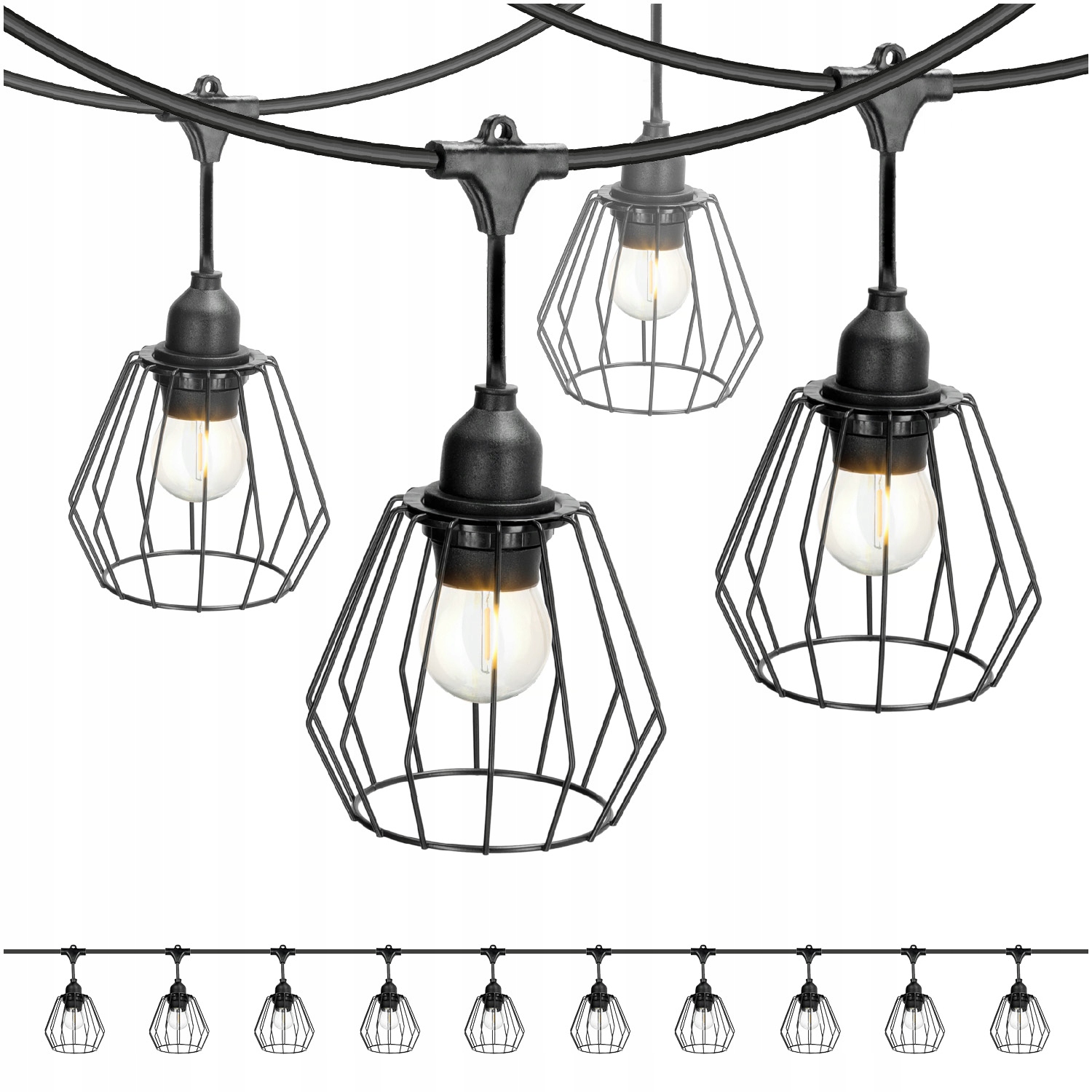Set Crete 2x záhradná girlanda 5 m kábel 10 m 10x tienidlo čierne D1 Led