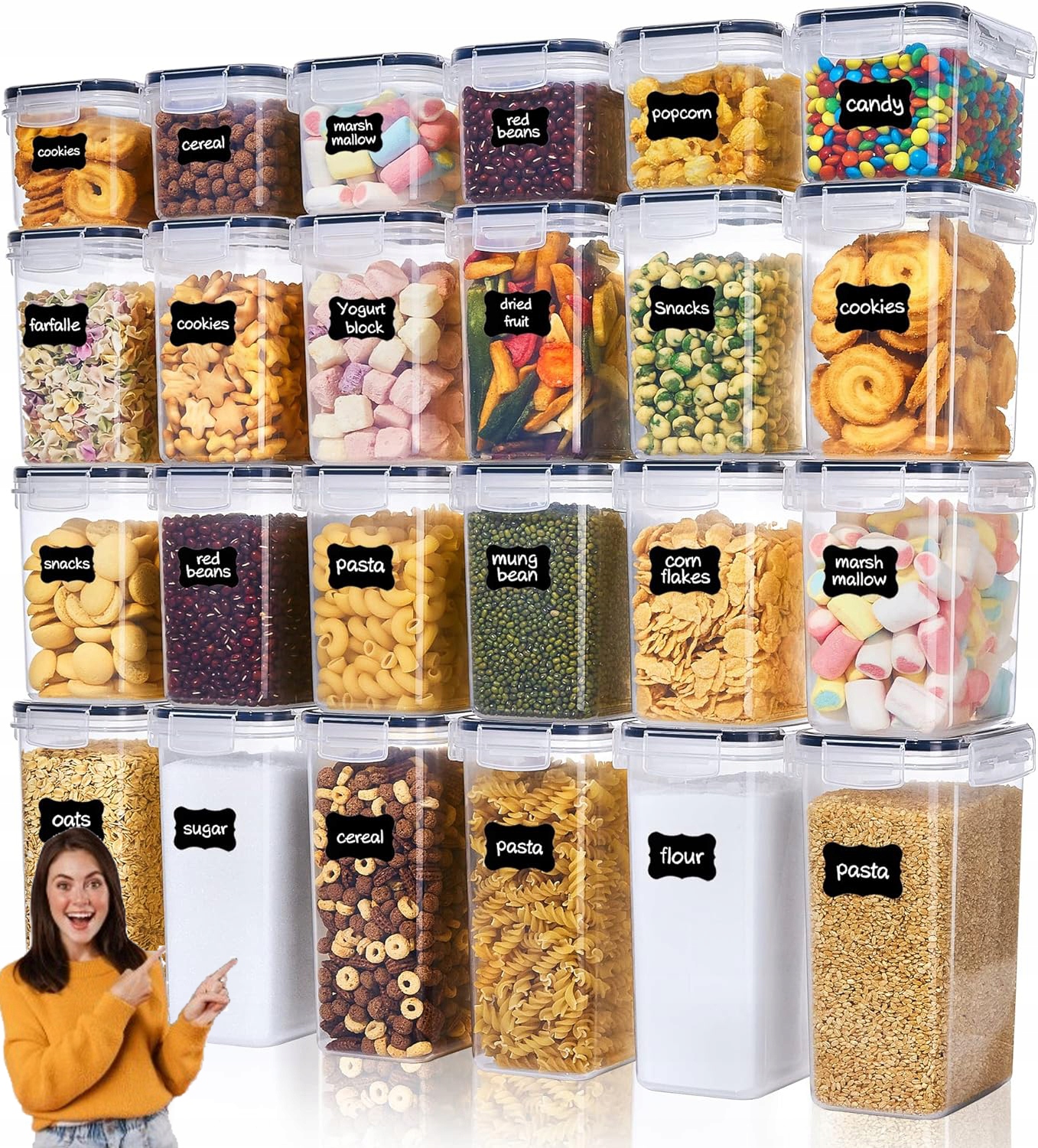 24KS Nádob Na Potraviny Pro Skladování Zrnkové Mouky