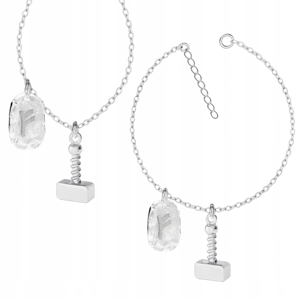 Runa Fehu Kladivo Thora Mjolnir Wiking Stříbrný komplet rolo oval stříbro 925