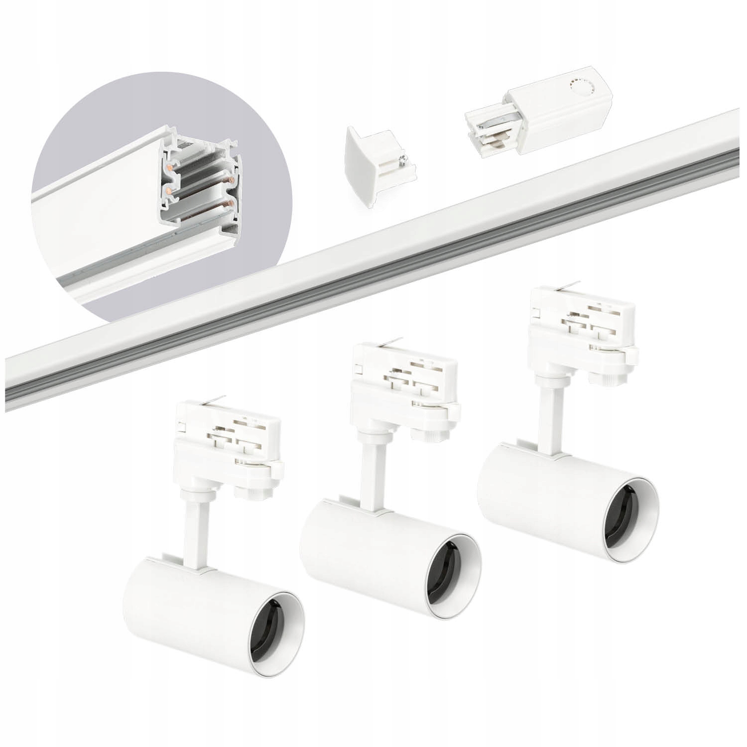 Sada kolejnicová 3 fázový kolej 2 m, 3 x lampa Bílá kompletní sada