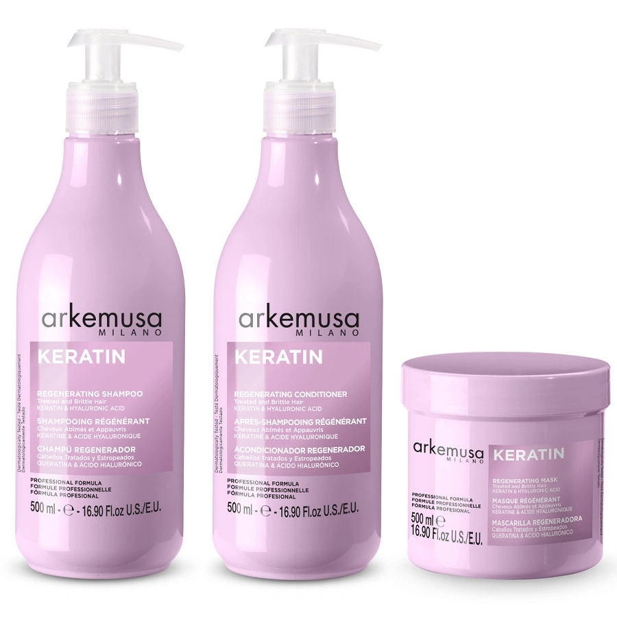Šampon+Kondicionér+Maska pro poškozené vlasy Arkemusa Keratin 3x 500 ml
