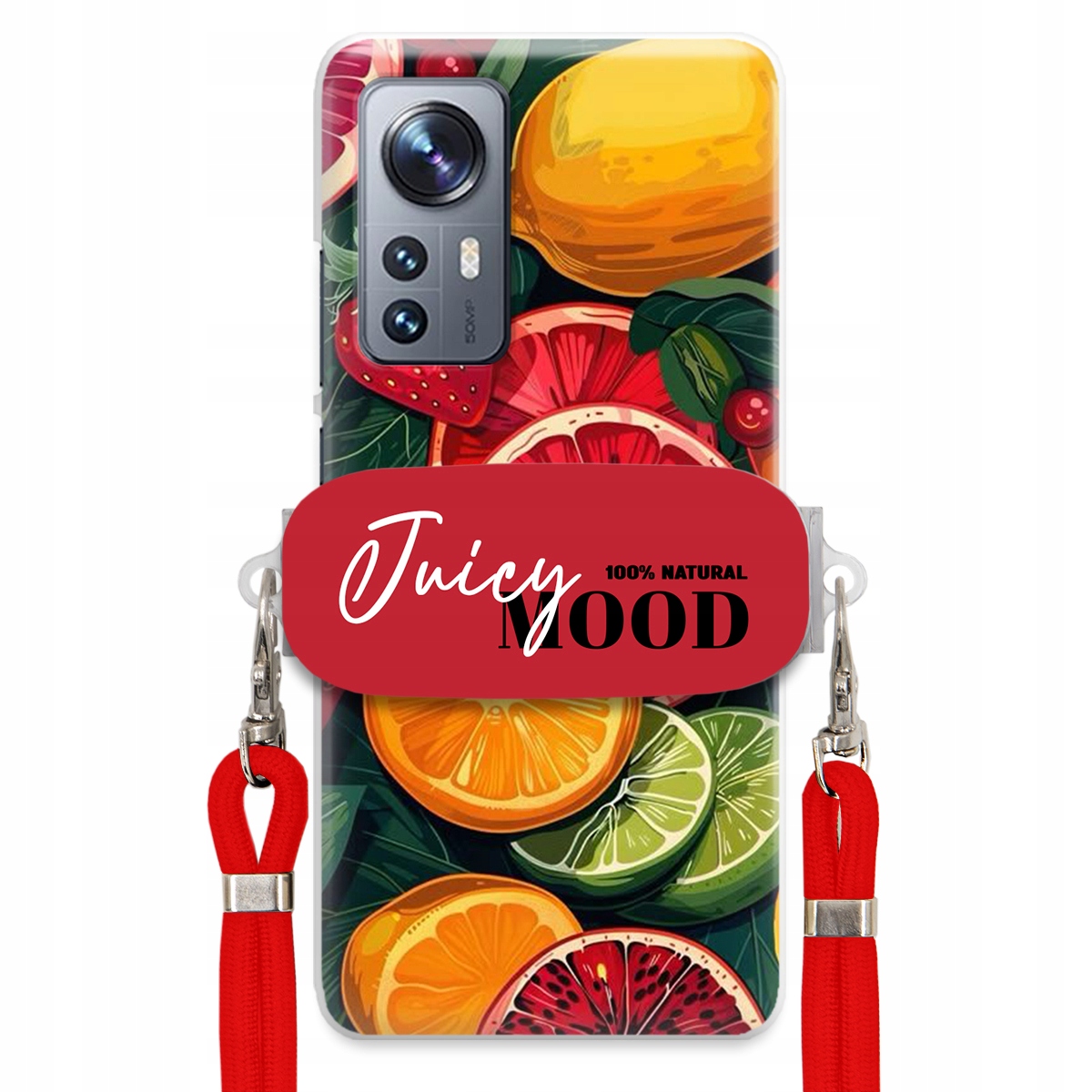 Puzdro pre Xiaomi 12 Červené vodítko Crossbody Módny držiak Juice Mood Ovocie